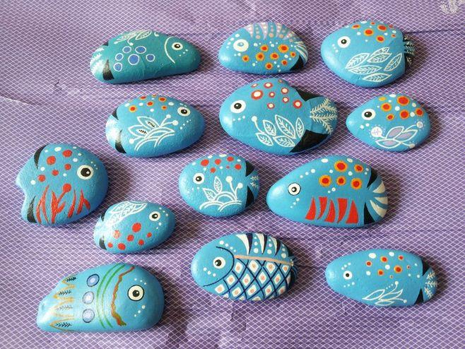 汤泡饭的馆馆 石头画diy 礼品工艺品礼物彩绘石头 手绘深海鱼系列