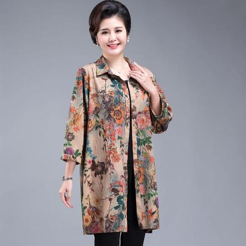 特大号胖妈妈外套中老年女装春秋装衬衫大码风衣中长款加肥加大宽