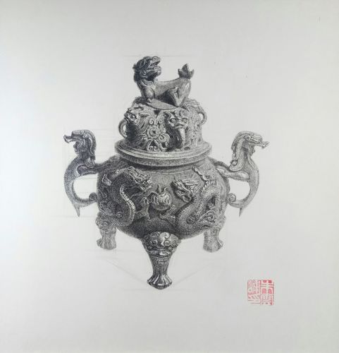 白铜香炉写生
