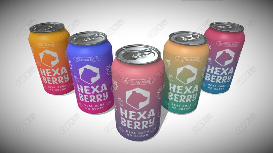 c4d金属材质hexaberry汽水罐饮料瓶易拉罐模型