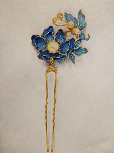 圆珠笔 彩铅手绘一组古风首饰