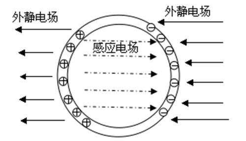 静电屏蔽的原理是:如图,当一金属导体球壳处在静电场中时,由于静电场