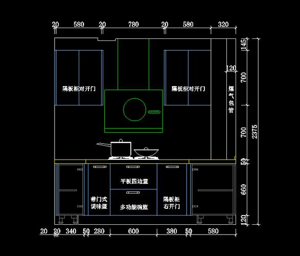橱柜设计cad吊柜地柜立面图整体厨房设计cad图纸素材