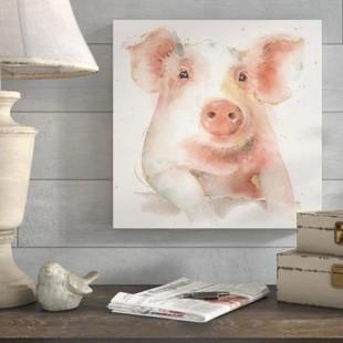 现代创意动物背景墙挂画壁画手绘可爱饲养猪油画儿童房无框装饰画