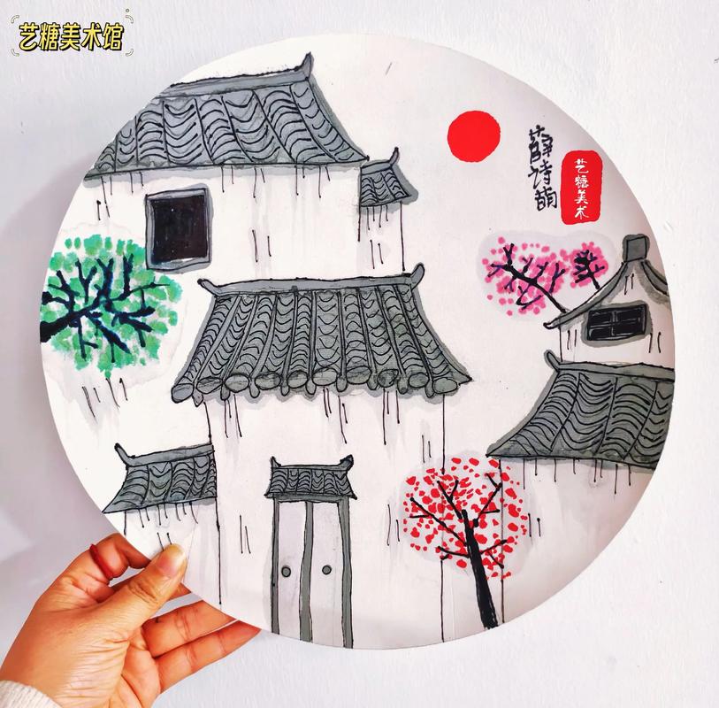 —徽派建筑水彩 线描.粉墙黛瓦间藏着千年智慧