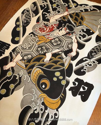 三门峡秘书孟先生的通体传统鬼若丸杀鲤纹身图案手稿