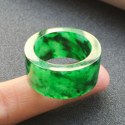 指环扳指翡翠冰种翠绿色男款22mm天然货老坑冰戒指