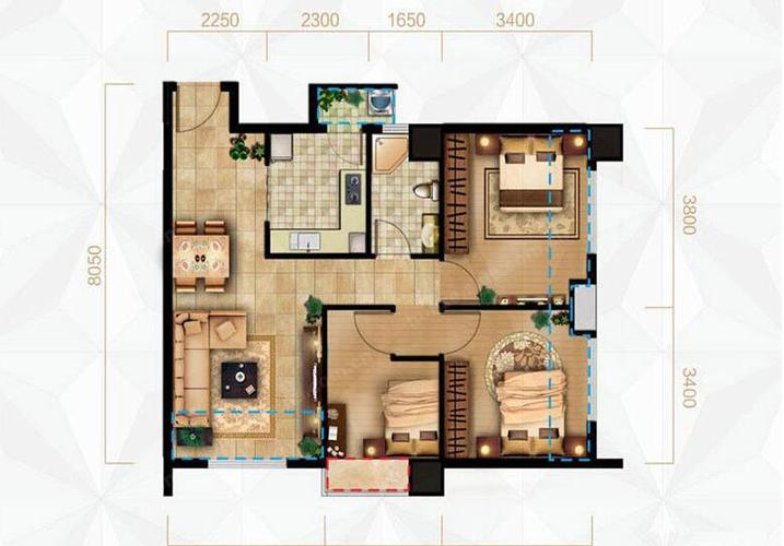 平面图三室一厅户型图装修效果图
