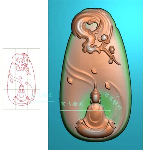 玉雕图椭圆悟道佛挂件浮雕图jdp精雕图菩提树悟道挂件花件无相佛