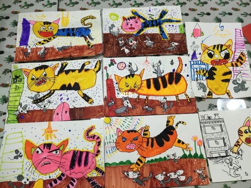 创意儿童画《猫捉老鼠》_儿童画_猫咪_创意儿童画_文化_绘画
