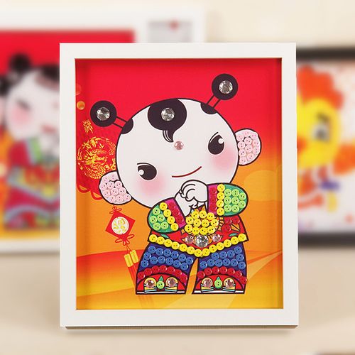 幼儿园新年手工 纽扣画diy手工材料包儿童春节手工作业粘贴画礼物