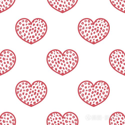 红色的手画心简单背景无缝图案