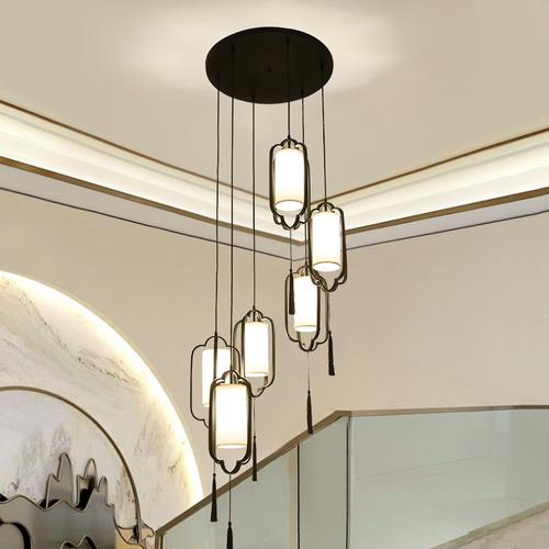 新中式禅意小吊灯楼梯长吊灯简约现代餐厅三头创意个性灯具中国风定制