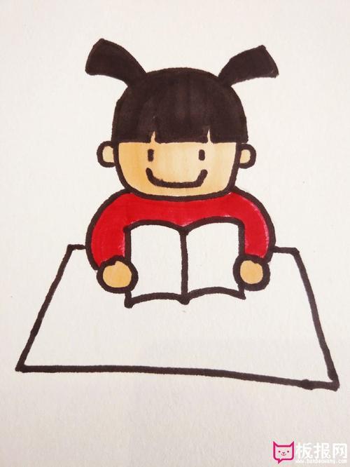看书的小女孩简笔画画一个女孩在看书画一个女孩在看书q版小女孩坐着