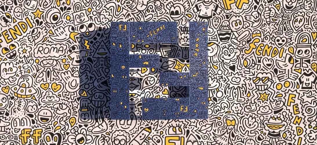 巨型立体镜面 ff logo,fendi,roma 标识上创作巨幅涂鸦