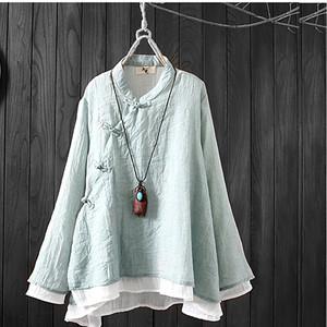 湖蓝色棉麻上衣