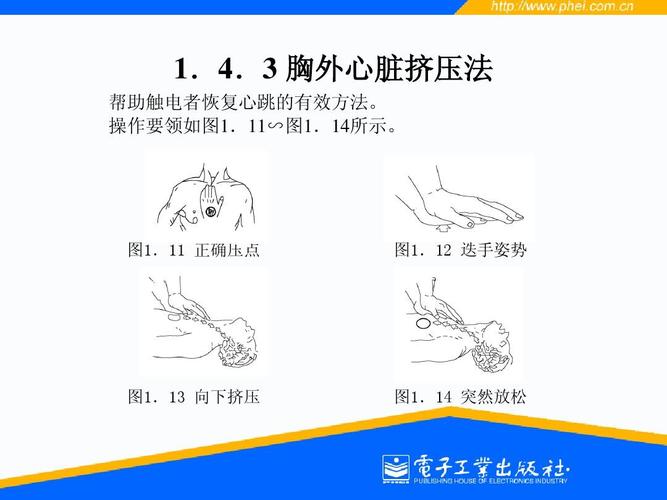 4.3 胸外心脏挤压法 帮助触电者恢复心跳的有效方法. 操作要领如图1.
