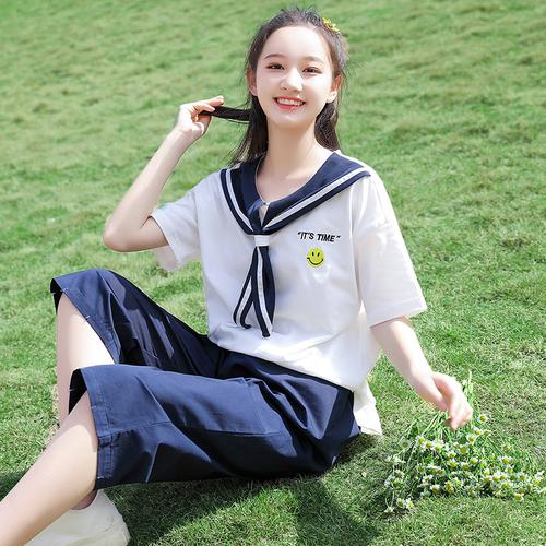 学院风日系海军领高中生七分裤套装jk校服两件套女新款初中生夏装