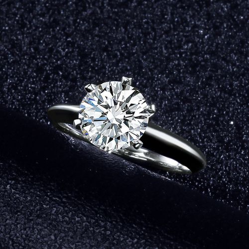 铂金pt950莫桑石经典六爪钻戒女戒指女一克拉白金结婚求婚戒