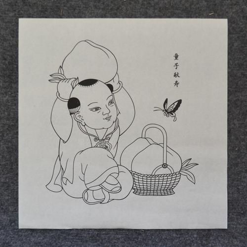 绵竹年画宣纸可装裱年画娃娃童子高升平安合美年画线稿上色年画_绵竹