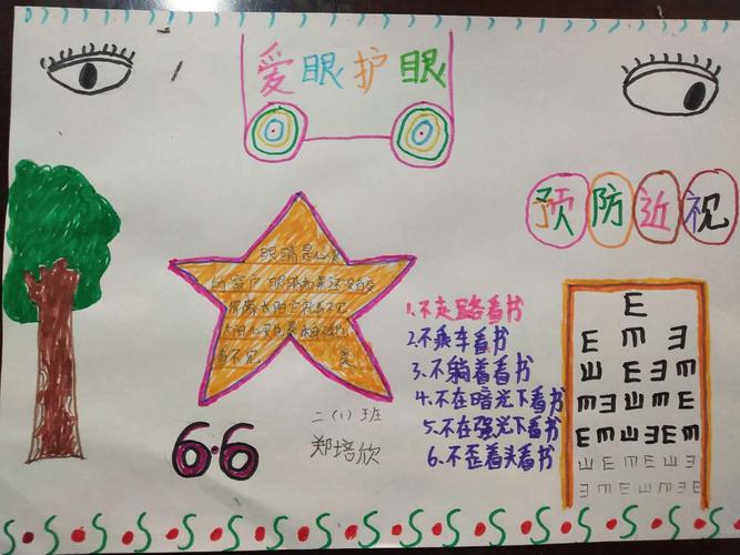 科学用眼宅出"睛彩"一一郑陈岗小学二(1)班疫情期间预防近视手抄报