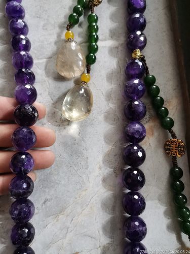 清代紫水晶朝珠一串,带玛瑙,绿松石,白水晶_价格6000.