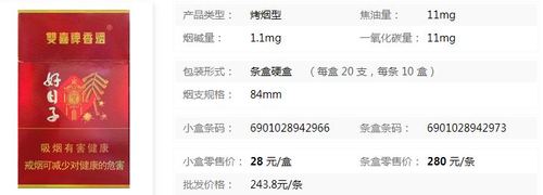 双喜(硬金樽好日子)香烟价格及参数