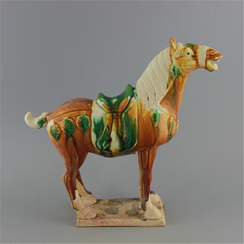 唐三彩战马雕塑瓷摆件仿古做旧唐代出土古瓷器 古玩古董复古收藏