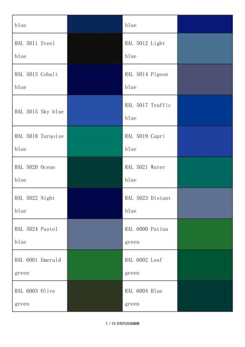 ral国际色号对照表(标准色卡)