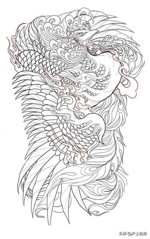 满背凤凰纹身图案及手稿