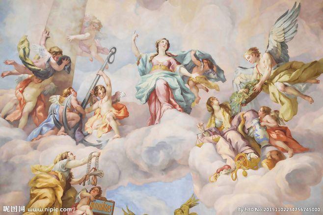 天堂圣母天顶高清壁画油画