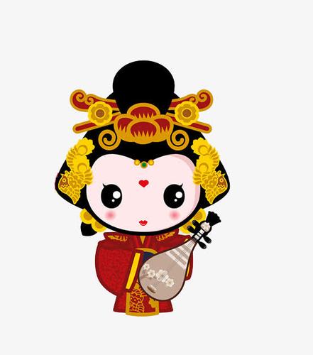 卡通古代美女弹琵琶