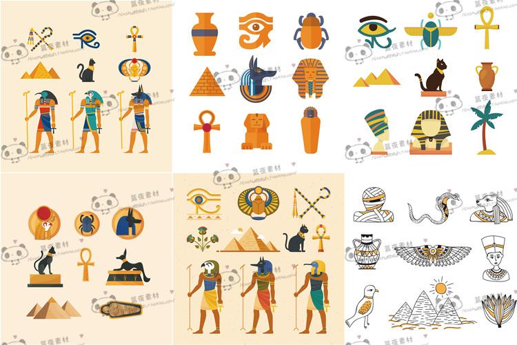 820号古埃及元素法老金字塔狮身人面像蛇ai图片素材