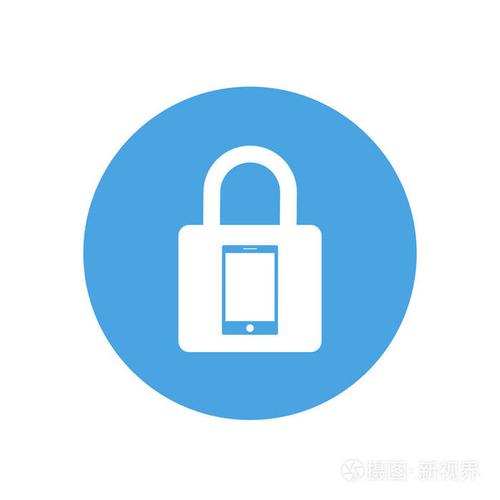 "锁定" 图标.挂锁标志.电话.向量例证.扁平设计.蓝色背景上的白色