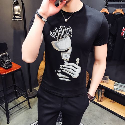 2018夏装短袖修身男丝光棉印花网红男短潮 b333 t601 p45