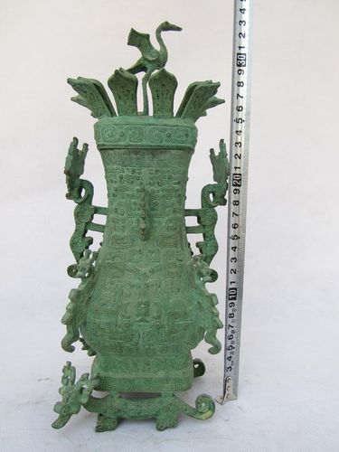 青铜器莲鹤方壶立鸟壶龙纹方壶杏壶青铜器工艺品生产厂家