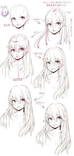 绘画教程# 萌妹子的正面发型,角色头发的画法和研究,发型要点教学(ω