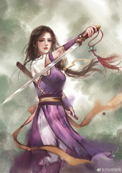 手绘古风持武器女子