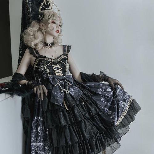 {现货}~原创设计lolita驭龙魔女哥特风暗黑系jsk吊带连衣裙
