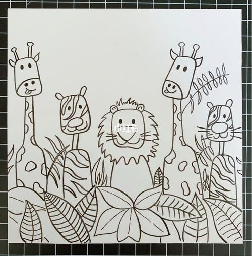 马克笔儿童画-森林里的大动物_森林_儿童画_马克笔_简