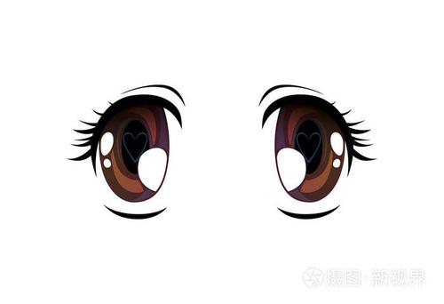 明亮的眼睛与学生的心的形状, 美丽的眼睛与光反射漫画日本风格的矢量