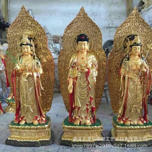 直销铸铜工艺西方三圣铜佛像贴金铜像莲花座站像雕塑摆件批发定做