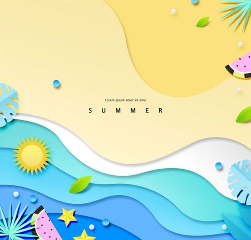 清凉夏日剪纸风格度假促销矢量海报素材 tiw036a41915