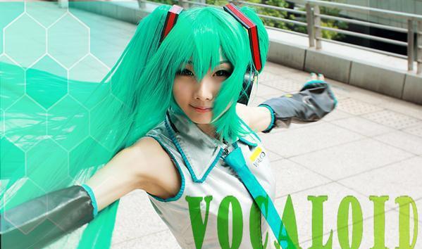 初音绿发飞扬显俏皮cos,无节操下限cos 初音