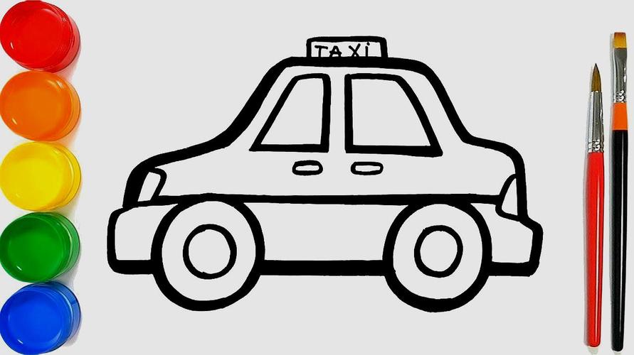 趣味简笔画,绘制出租车并着色,太好玩了!