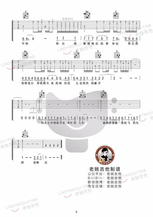 理想吉他谱_赵雷_g调六线谱_老姚吉他图片谱_木木吉他