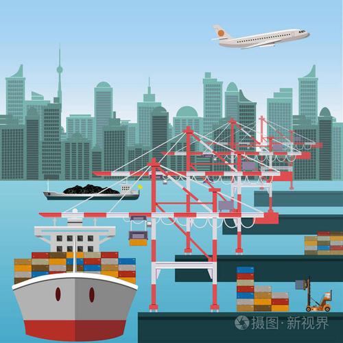 海运集装箱码头插画-正版商用图片0czqlq-摄图新视界