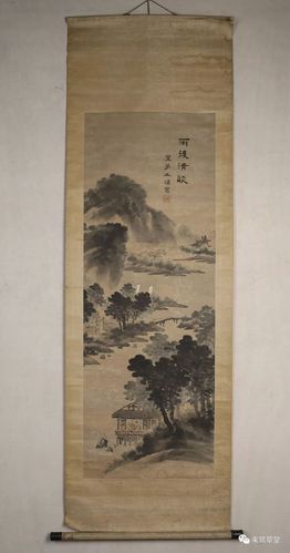 号 晚清民国画家 宣梦生 雨后清谈 纸本立轴 原装原裱 133*48cm