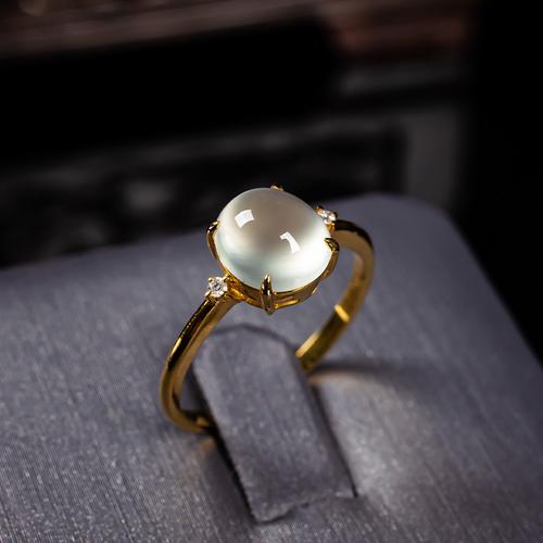 大全 天然a货翡翠戒指冰种戒面蛋面18k金镶嵌女士冰透水润戒指玉石