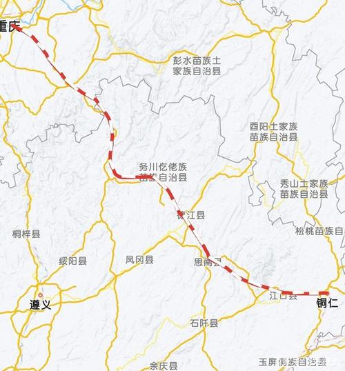 渝铜城际铁路经过道真,正安,务川,德江,思南,江口等县市,起点为重庆市